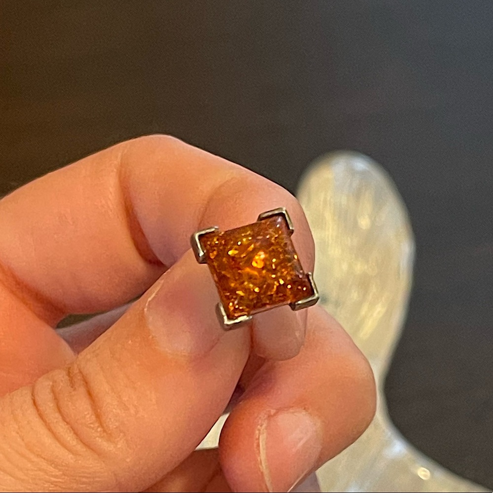 Square Amber earrings, 925 silver amber vintage earrings, made in Italy